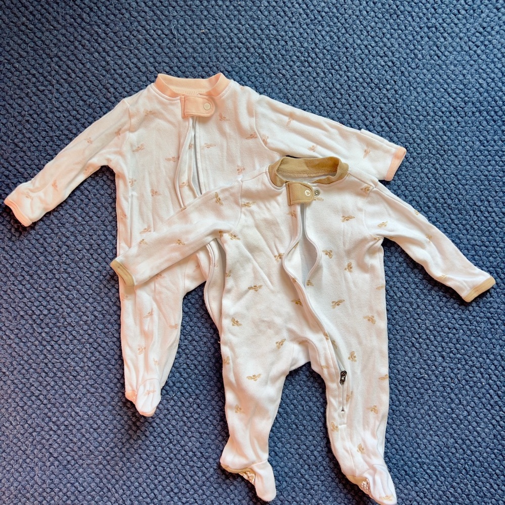 Burt's Bees Pink and Tan Baby Footies Bundle